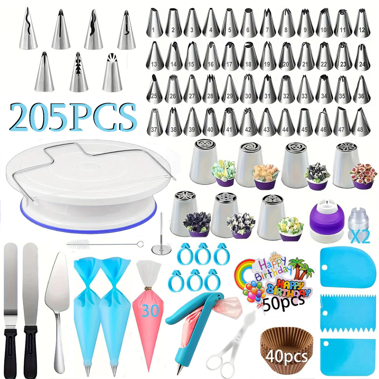 Fondant Smoother Set - 205PCS Profesyonel Pasta Süsleme Seti -
