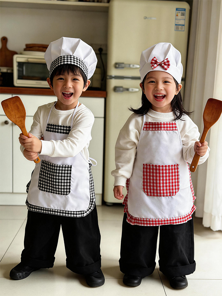 Baking Kitchen Set Up - 2 adet Ekose Çocuk Şef Önlüğü